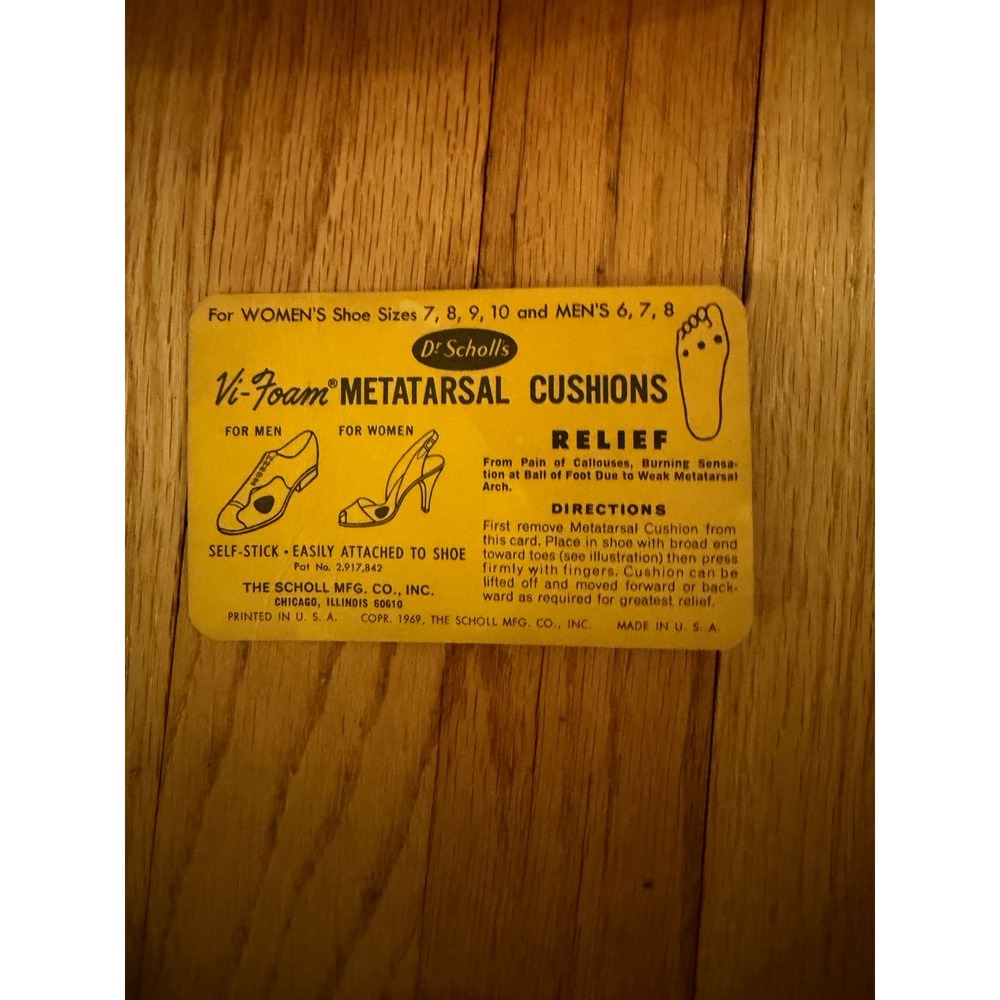 Vintage 1969 Dr Scholls Vi-Foam Metatarsal Cushions Ball of Foot Relief Yellow
